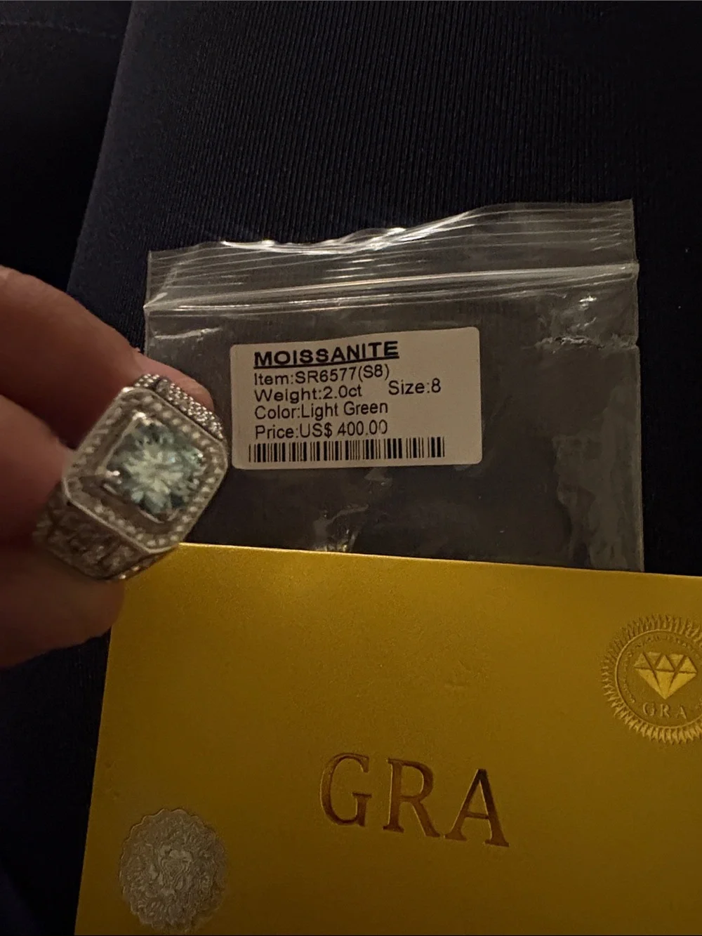 Moissanite Light Green/turquoise unisex Ring - Size 8